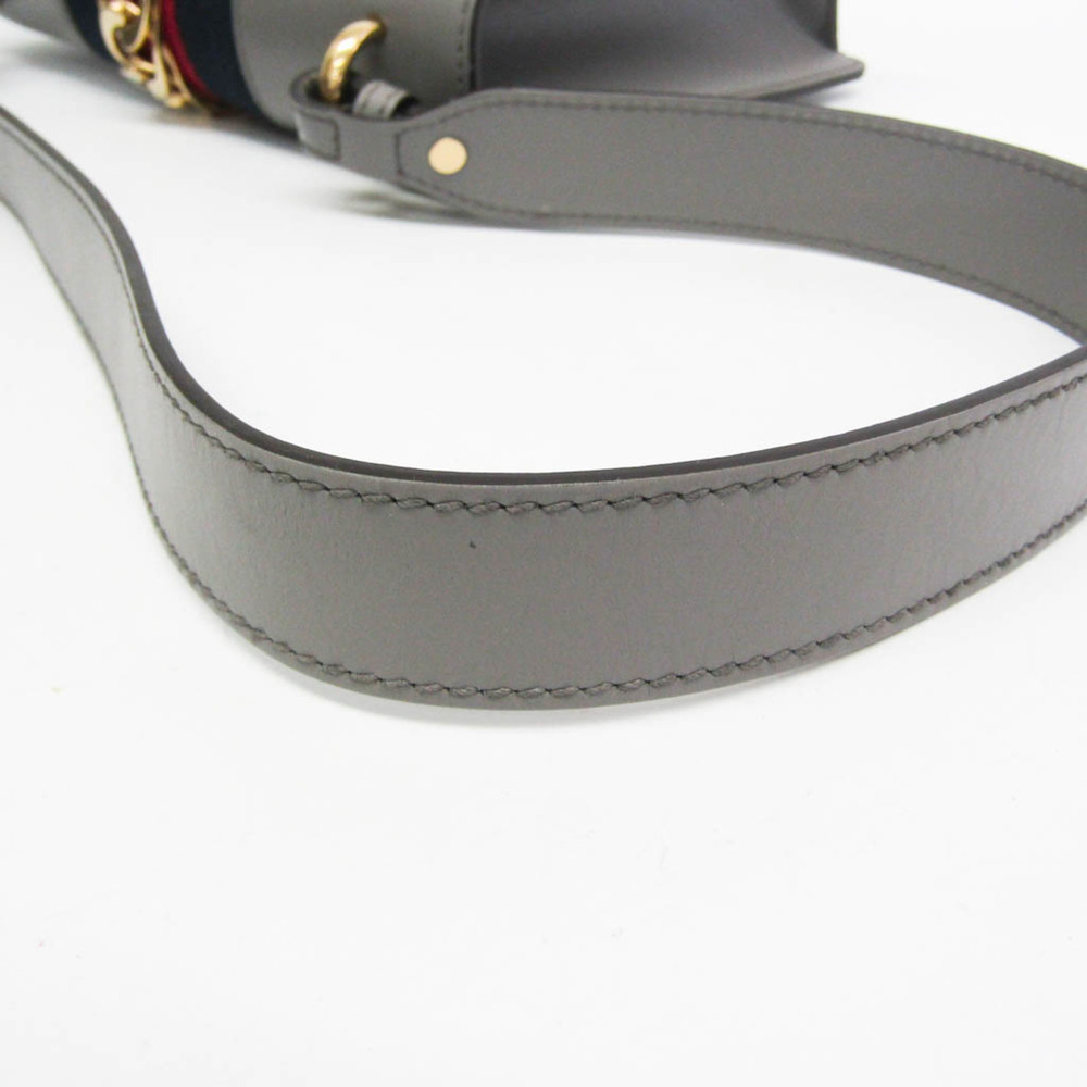 GUCCI Authentic Gray Leather Sylvie Shoulder Bag - Picture 9 of 16